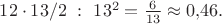 $12\cdot 13/2\,\,:\,\,13^2=\tfrac{6}{13}\approx 0{,}46.$