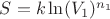 $S=k\ln(V_1)^{n_1}$