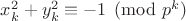$x_k^2+y_k^2 \equiv -1 \pmod {p^k}$