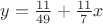 $y=\frac{11}{49}+\frac{11}{7}x$