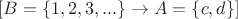$[B=\{1,2,3,...\}\to A=\{c,d\}]$