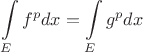 $$ \int\limits_{E}^{} f^p dx = \int\limits_{E}^{} g^p dx$$