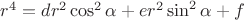 $r^4=dr^2\cos^2\alpha+er^2\sin^2\alpha+f$