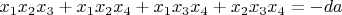 $x_1x_2x_3+x_1x_2x_4+x_1x_3x_4+x_2x_3x_4=-da$