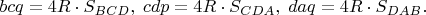 $bcq=4R\cdot S_{BCD},\;cdp = 4R\cdot S_{CDA},\;daq = 4R\cdot S_{DAB}.$