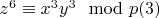 $z^6\equiv x^3y^3\mod p\engo(3)$