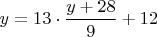 $y=13\cdot\dfrac{y+28}{9}+12$