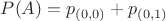 $P(A) = p_{(0,0)} + p_{(0,1)}$