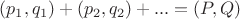 $(p_1,q_1) + (p_2,q_2)+...=(P, Q)$
