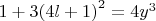 $1+3{{\left( 4l+1 \right)}^{2}}=4{{y}^{3}}$
