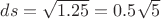 $ds = \sqrt{1.25} = 0.5\sqrt{5}$