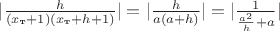 $|\frac {h} {(x_{\text{т}}+1)(x_{\text{т}}+h+1)}| = |\frac {h} {a(a+h)}| = |\frac {1} {\frac {a^2} {h} + a}|$