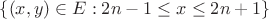 $\left\{(x,y)\in E: 2n-1\le x\le 2n+1 \right\}$ $\left\{(x,y)\in E: 2n-1\le x\le 2n+1 \right\}$