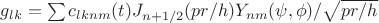 $g_{lk}=\sum c_{lknm}(t)J_{n+1/2}(pr/h)Y_{nm}(\psi,\phi)/\sqrt{pr/h}$
