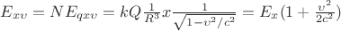 $E_{x\upsilon}=NE_{qx\upsilon}=kQ \frac{1}{R^{3}}x\frac{1}{\sqrt{1-\upsilon^{2} /c^{2}}}=E_{x}(1+\frac{\upsilon^{2}}{2c^{2}})$