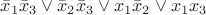 $\bar x_1\bar x_3\vee \bar x_2\bar x_3\vee x_1\bar x_2\vee x_1 x_3$
