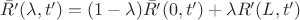 $\bar{R'}(\lambda ,t')=(1-\lambda )\bar{R'}(0 ,t')+\lambda {R'}(L ,t')$