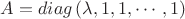 $A=diag\left(\lambda,1,1,\cdots,1\right)$