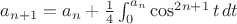 $a_{n+1} = a_n + \frac{1}{4}\int_0^{a_n} \cos^{2n+1} t \,dt $