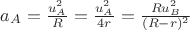 $a_A = \frac{u_A^2}{R}=  \frac{u_A^2}{4r} =  \frac{Ru_B^2}{(R-r)^2}$