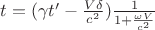 $t=(\gamma t'-\frac{V\delta}{c^2})\frac1{1+\frac{\omega V}{c^2}}$