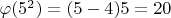 $\varphi(5^2) = (5 - 4)5 = 20$