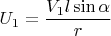 $U_1=\dfrac{V_1l\sin{\alpha}}{r}$