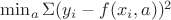 $\min_a \Sigma (y_i-f(x_i,a))^2$