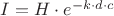 $I=H \cdot e^{-k\cdot d \cdot c} $