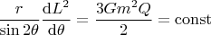$$\dfrac{r}{\sin 2\theta}\dfrac{{\rm d}L^2}{{\rm d}\theta}=\dfrac{3Gm^2Q}{2}=\operatorname{const} $$