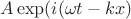 $A \exp(i (\omega t - k x)$
