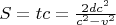 $ S = tc = \frac{{2dc^2 }}{{c^2  - v^2 }} \hfill \\ $