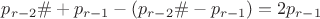$p_{r-2}\#+p_{r-1}- (p_{r-2}\#-p_{r-1})=2p_{r-1}$