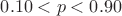$0.10 < p < 0.90$