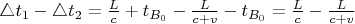 $\triangle t_1-\triangle t_2=\frac L{c}+t_{B_0}-\frac L{c+v}-t_{B_0}=\frac L{c}-\frac L{c+v}$