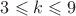 $3\leqslant k\leqslant 9$