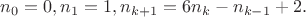 $n_0=0,n_1=1, n_{k+1}=6n_k-n_{k-1}+2.$
