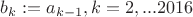 $b_k:=a_{k-1},k=2,...2016$
