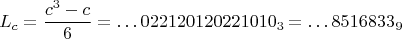 $$L_c=\frac{c^3-c}6=\dots 022120120221010_3=\dots 8516833_9$$