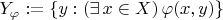 $Y_\varphi:=\{y:(\exists\,x\in X)\,\varphi(x,y)\}$