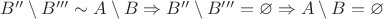 $B'' \setminus B''' \sim A \setminus B \Rightarrow B'' \setminus B''' = \varnothing \Rightarrow   A \setminus B = \varnothing$