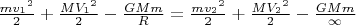 $\tfrac{m{v_1}^2}{2}+\tfrac{M{V_1}^2}{2} - \tfrac{GMm}{R} = \tfrac{m{v_2}^2}{2}+\tfrac{M{V_2}^2}{2} - \tfrac{GMm}{\infty}