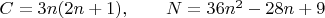 $C=3n(2n+1), \qquad N=36n^2-28n+9$