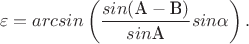 $$\varepsilon=arcsin\left(\frac{sin(\text{A}-\text{B})}{sin\text{A}}sin\alpha\right).$$