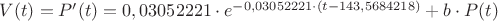 $V(t) = P'(t) = 0,03052221 \cdot e ^ {-0,03052221 \cdot (t - 143,5684218) } + b \cdot P(t) $
