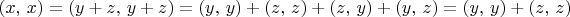 $(x,\,x)=(y+z,\,y+z)=(y,\,y)+(z,\,z)+(z,\,y)+(y,\,z)=(y,\,y)+(z,\,z)$