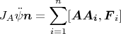 $$J_A\ddot\psi\boldsymbol n=\sum_{i=1}^n[\boldsymbol{AA_i},\boldsymbol F_i]$$