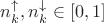 $n_{k}^{\uparrow}, n_{k}^{\downarrow} \in [0,1]$