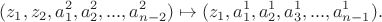 $$(z_1, z_2, a_1^2, a_2^2, ... , a_{n-2}^2) \mapsto (z_1, a_1^1, a_2^1, a_3^1, ..., a_{n-1}^1).$$