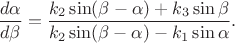 $$\frac{d\alpha}{d\beta}  = \frac{k_2\sin(\beta-\alpha) + k_3\sin\beta}{k_2\sin(\beta-\alpha) - k_1\sin\alpha }.$$